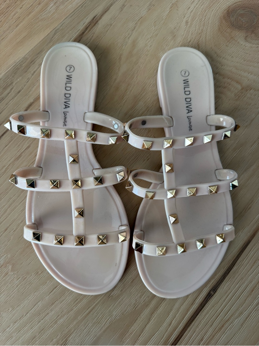 Wild Diva Cream Studded Jelly Slide Sandals